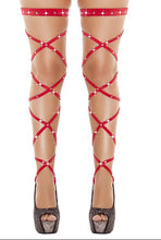 Load image into Gallery viewer, Criss Cross Rhinestone Thigh High, Rhinestone Stockings