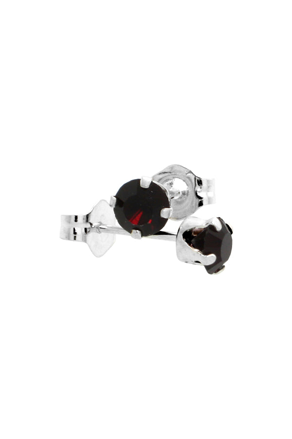 Sterling Silver 4mm Round Garnet Color Crystal Stud Earrings