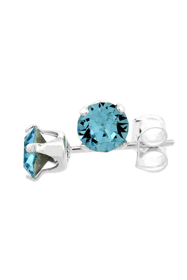 Sterling Silver 4mm Round Aquamarine Color Crystal Stud Earrings