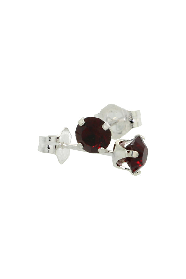 Sterling Silver 4mm Round Ruby Color Crystal Stud Earrings