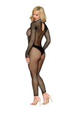 Load image into Gallery viewer, Seamless fishnet bodystocking with knitted collar, Lingerie with Rhinestone Detail
