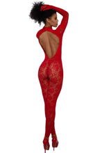 Load image into Gallery viewer, Seamless Large Rose Design Fishnet Catsuit Bodystocking
