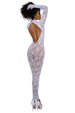 Load image into Gallery viewer, Seamless Large Rose Design Fishnet Catsuit Bodystocking
