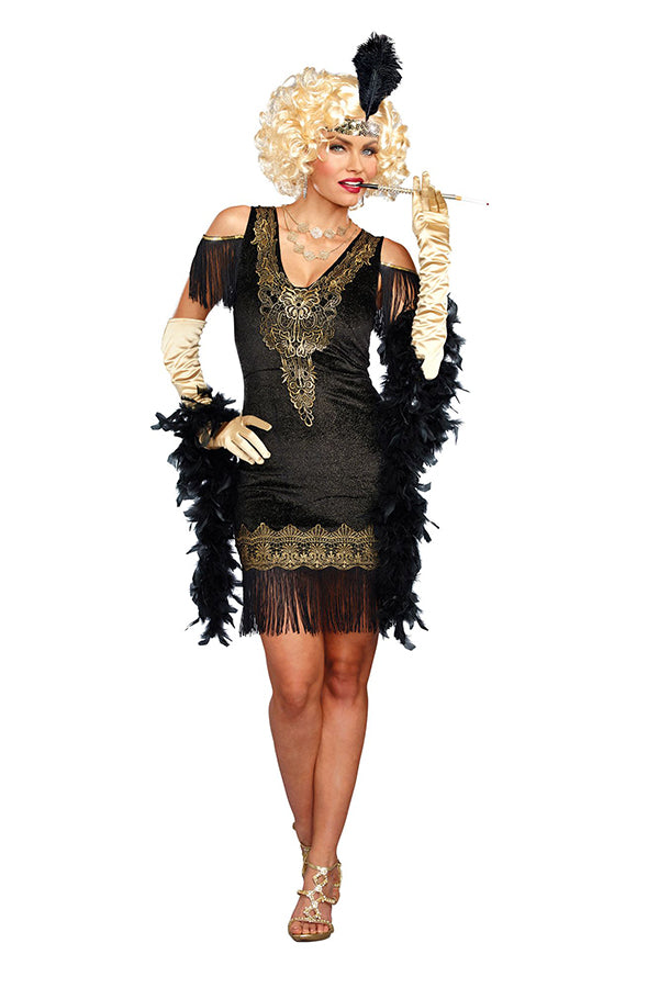 Gold-Flecked Swanky Flapper Dress Set