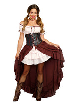 Load image into Gallery viewer, Saloon Gal Two Piece Costume Set, Off-the-Shoulder Dress with Attached Skirt
