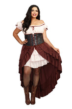 Load image into Gallery viewer, Saloon Gal Two Piece Costume Set, Off-the-Shoulder Dress with Attached Skirt
