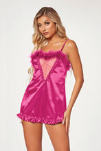 Load image into Gallery viewer, Faux Crepe Silk Chemise With Marabou Trim
