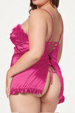 Load image into Gallery viewer, Faux Crepe Silk Chemise With Marabou Trim
