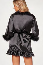 Load image into Gallery viewer, Faux Crepe Silk Robe With Marabou Trim

