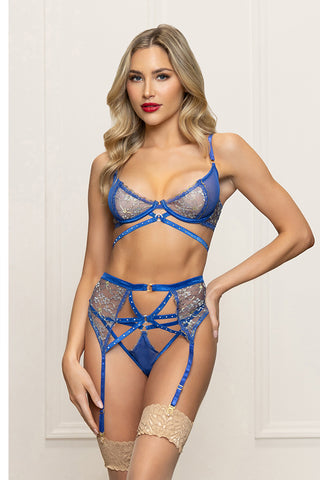 Three-Piece Lurex Lace and Mesh Bra Set