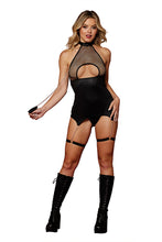 Load image into Gallery viewer, Stretch faux-leather and fishnet garter slip
