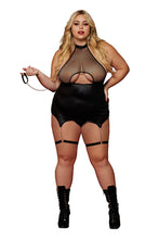 Load image into Gallery viewer, Stretch faux-leather and fishnet garter slip
