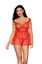 Load image into Gallery viewer, Eyelash lace babydoll and G-string set
