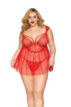 Load image into Gallery viewer, Eyelash lace babydoll and G-string set
