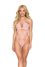 Load image into Gallery viewer, Stretch lace and nude mesh high cut teddy
