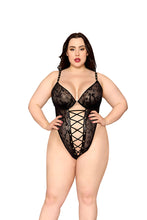 Load image into Gallery viewer, Snakeskin Knitted Stretch Lace Teddy, Sheer Mesh Front Inset Bodysuit
