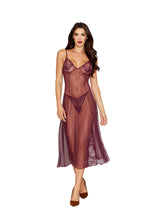 Load image into Gallery viewer, Dot Stretch Mesh and Eyelash Lace Midi-Length Gown with G-String Set
