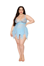 Load image into Gallery viewer, Floral Embroidery Lace and Stretch Mesh Babydoll with G-String
