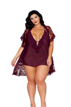 Load image into Gallery viewer, Floral Flocked Mesh and Chiffon Robe and Chemise Set
