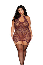 Load image into Gallery viewer, Leopard Pattern Knitted Seamless Fishnet Chemise with Rhinestone Accents
