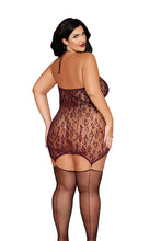 Load image into Gallery viewer, Leopard Pattern Knitted Seamless Fishnet Chemise with Rhinestone Accents
