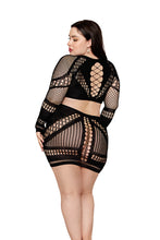 Load image into Gallery viewer, Seamless Fishnet and Opaque Long Sleeve Chemise with Organic Shape Ring Connector
