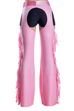 Load image into Gallery viewer, Studded Denier Chaps with Fringe &amp; Matching Glitter Belt – Western Cowgirl Costume

