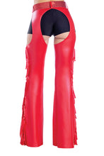 Load image into Gallery viewer, Studded Denier Chaps with Fringe &amp; Matching Glitter Belt – Western Cowgirl Costume
