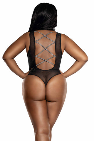 Celestial Spark Sheer Mesh Bodysuit with Crystals
