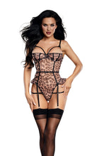 Load image into Gallery viewer, Wild Cat Leopard Print Balconette Teddy with Garters and Ruffle Details
