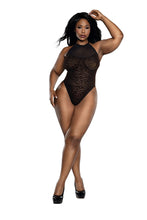 Load image into Gallery viewer, Mocha Leopard Print Flocked Mesh Halter Neck Teddy
