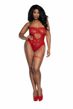 Load image into Gallery viewer, Sequined Teddy with Heart Cutouts and Matching Garter - Sparkle &amp; Seduction
