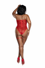 Load image into Gallery viewer, Sequined Teddy with Heart Cutouts and Matching Garter - Sparkle &amp; Seduction
