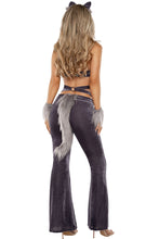 Load image into Gallery viewer, Women's Werewolf Costume, Velvet Detachable Top &amp; Pants Set with Faux Fur Accents, Cutouts, Straps &amp; O-Ring Details, Ear Headband &amp; Fur Cuffs
