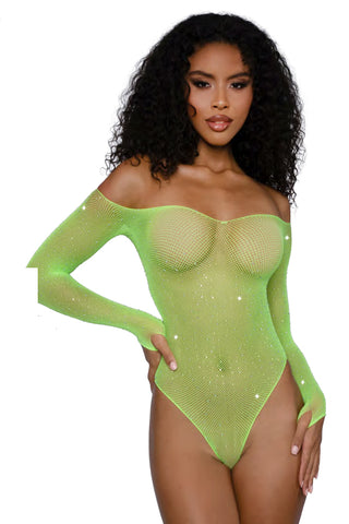 Rhinestone Off Shoulder Bodystocking