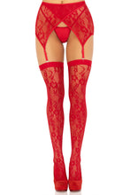 Load image into Gallery viewer, Rachel Lace Thigh Highs and Garter Belt, Floral Hosiery with Garter Belt
