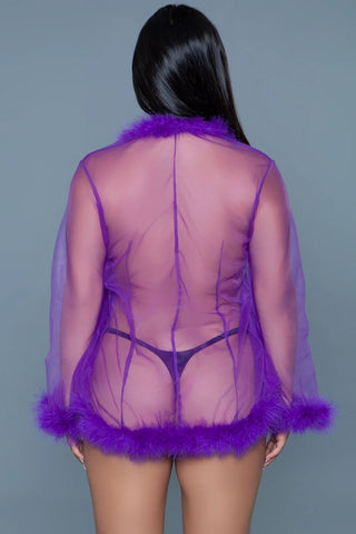 Short Chiffon Robe with Faux Fur Trim – Elegant & Luxurious Loungewear
