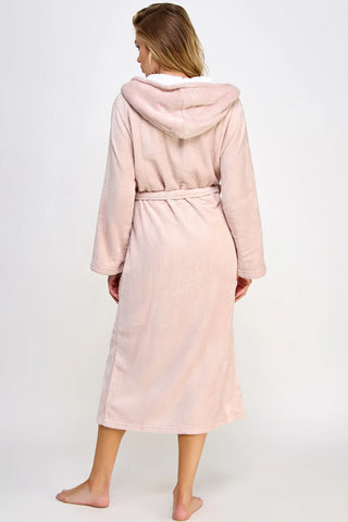Plush Fleece Robe with Cozy Sherpa Lining - Hooded Long Bathrobe for Women