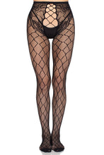 Load image into Gallery viewer, Faux Layer Net Crotchless Tights with Floral Panty Detail
