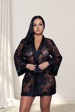 Load image into Gallery viewer, Delia Floral Lace Robe with Satin Trimming
