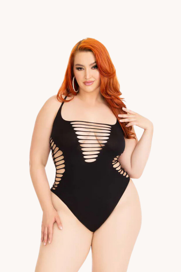 Plus Size Reckless Behavior Thong Bodysuit, Racer Back Teddy