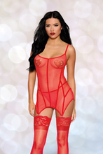 Load image into Gallery viewer, Stretch mesh with velvet trim garter slip set
