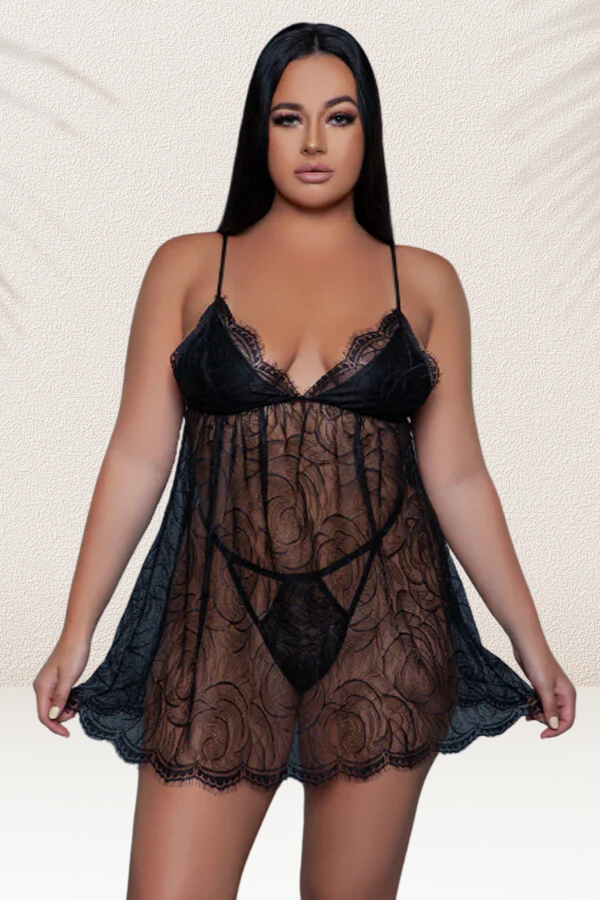 Luxurious floral lace babydoll lingerie