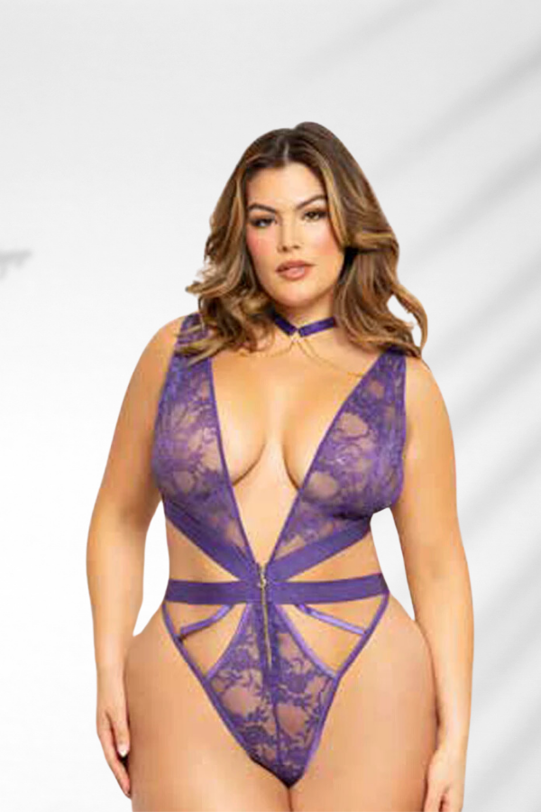 Lace and strappy elastic teddy