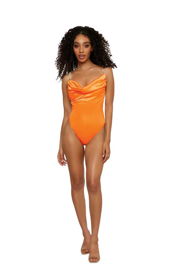 Stretch Satin Cowl Neck Teddy
