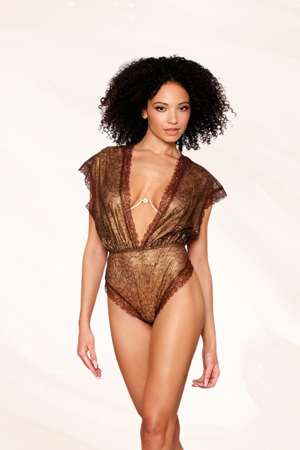 Gold-Foil Lace Blouson Teddy