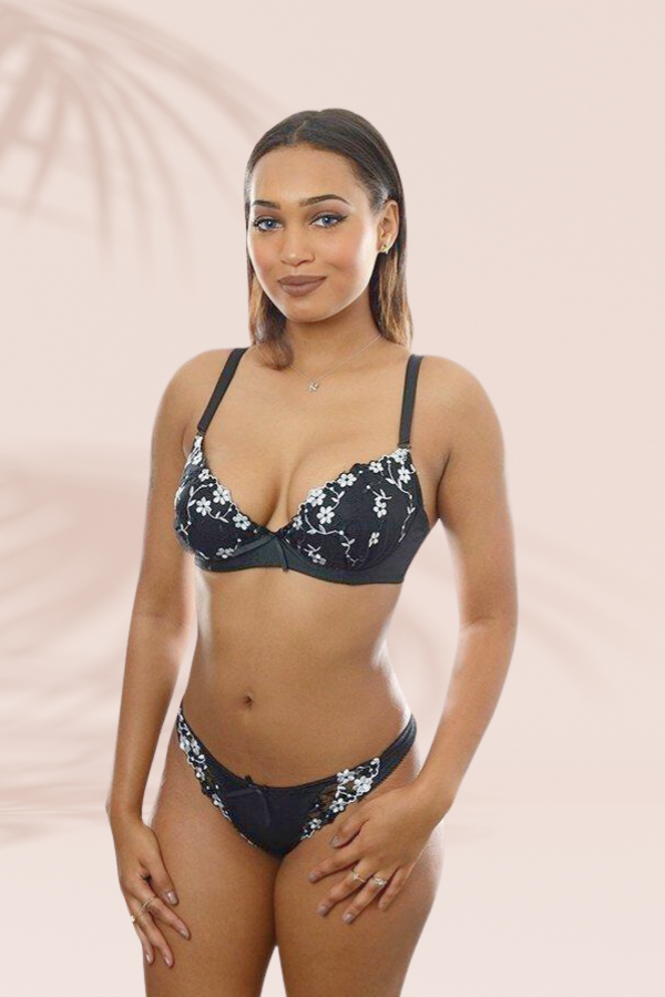 Petal Flower Embroidered Bra & Panty Set