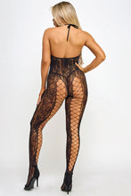 Load image into Gallery viewer, Jasmine Floral Lace Caged Bodystocking with Halter Neckline
