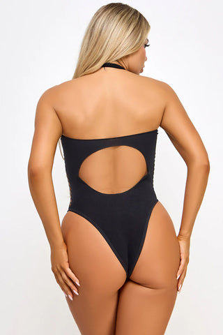 Scarlett Diamond Cutout Fishnet Bodysuit with Keyhole Neckline