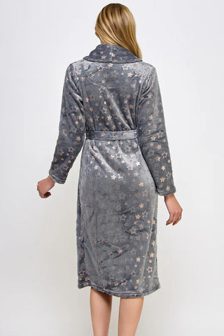 Estelle Metallic Star Print Plush Robe